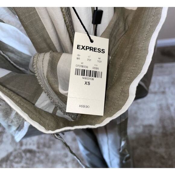 Express High Waisted Striped Surplice Wide Leg Cotton Pant-tan/white flowy pants - Picture 5 of 10